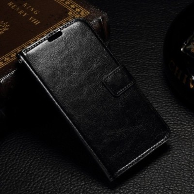 Microsoft Lumia 550 atverčiamas juodas odinis dėklas - piniginė / Priedai.lt