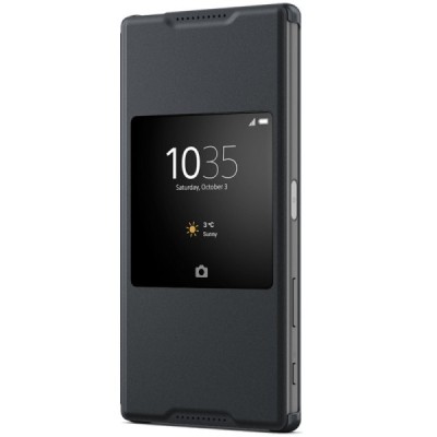 Oficialius Sony Xperia Z5 Premium Style Cover Window juodas atverčiamas dėklas SCR46 / Priedai.lt