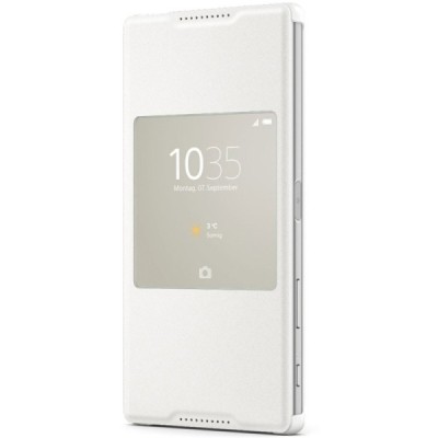 Oficialius Sony Xperia Z5 Premium Style Cover Window baltas atverčiamas dėklas SCR46 / Priedai.lt