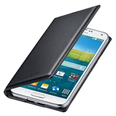Samsung Galaxy S5 G900 (S5 Neo G903) originalus Flip Wallet Cover atverčiamas juodas odinis dėklas - piniginė / Priedai.lt
