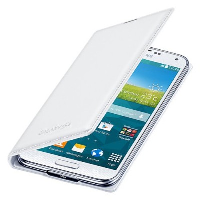 Samsung Galaxy S5 G900 (S5 Neo G903) originalus Flip Wallet Cover atverčiamas baltas odinis dėklas - piniginė / Priedai.lt