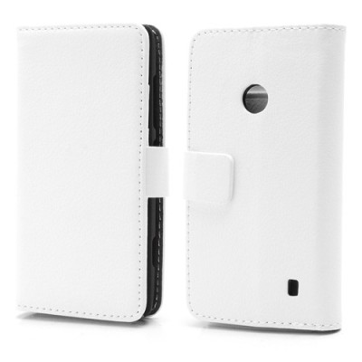 Baltas odinis atverčiamas Nokia Lumia 520 dėklas - piniginė / Priedai.lt