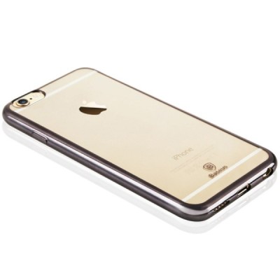 Apple iPhone 6 (6s) „Baseus“ Shining Case TPU silikoninis skaidrus permatomas itin plonas dėklas su juodu rėmeliu / Priedai.lt