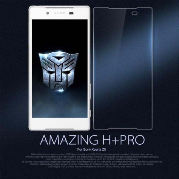 „Nillkin“ 9H Pro Tempered Glass apsauginis ekrano stiklas 0.2 mm + nugarėlės plėvelė (Xperia Z5)