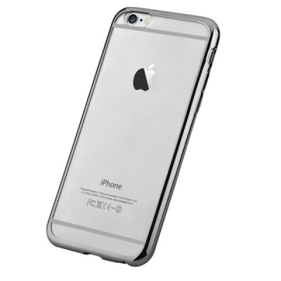 Apple iPhone 6 (6s) „Devia“ Glitter Case TPU silikoninis skaidrus permatomas itin plonas dėklas su juodu rėmeliu ir apsauginis e