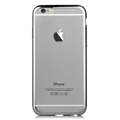 Apple iPhone 6 (6s) „Devia“ Glitter Case TPU silikoninis skaidrus permatomas itin plonas dėklas su juodu rėmeliu ir apsauginis e