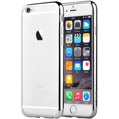Apple iPhone 6 (6s) „Devia“ Glitter Case TPU silikoninis skaidrus permatomas itin plonas dėklas su sidabriniu rėmeliu ir apsaugi