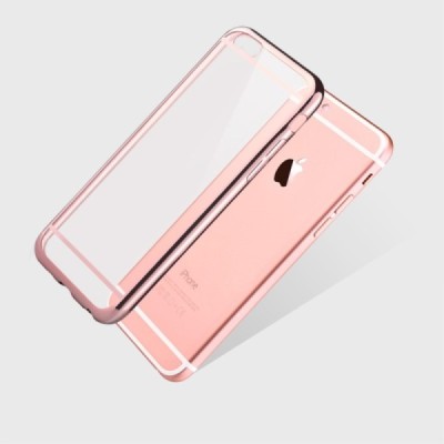 Apple iPhone 6 (6s) „Devia“ Glitter Case TPU silikoninis skaidrus permatomas itin plonas dėklas su rožiniu rėmeliu ir apsauginis