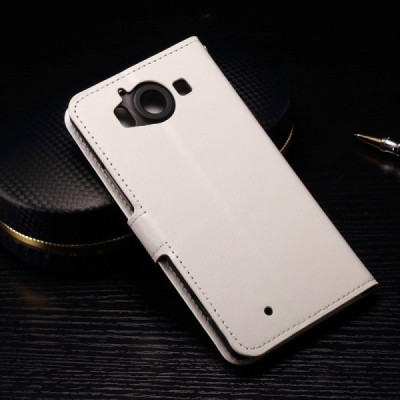 Microsoft Lumia 950 atverčiamas baltas odinis dėklas - piniginė / Priedai.lt