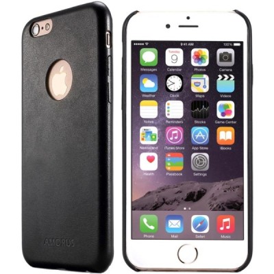 „Amorus“ Slim Leather Apple iPhone 6s Plus juodas odinis dėklas - nugarėlė / Priedai.lt