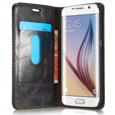 Samsung Galaxy S6 Edge (G925) „CaseMe“ solidus atverčiamas juodas odinis dėklas - knygutė / Priedai.lt