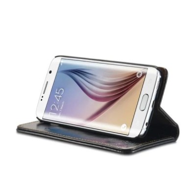 Samsung Galaxy S6 Edge (G925) „CaseMe“ solidus atverčiamas juodas odinis dėklas - knygutė / Priedai.lt
