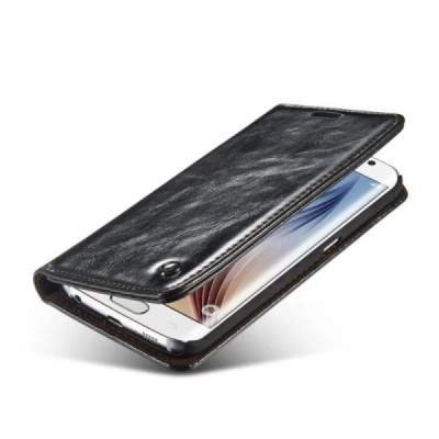 Samsung Galaxy S6 Edge (G925) „CaseMe“ solidus atverčiamas juodas odinis dėklas - knygutė / Priedai.lt
