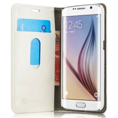 Samsung Galaxy S6 Edge (G925) „CaseMe“ solidus atverčiamas baltas odinis dėklas - knygutė / Priedai.lt