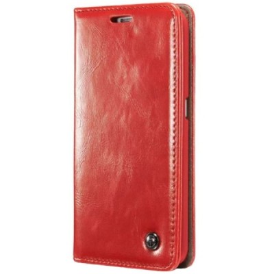 Samsung Galaxy S6 Edge (G925) „CaseMe“ solidus atverčiamas raudonas odinis dėklas - knygutė / Priedai.lt