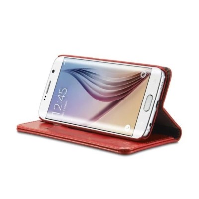 Samsung Galaxy S6 Edge (G925) „CaseMe“ solidus atverčiamas raudonas odinis dėklas - knygutė / Priedai.lt