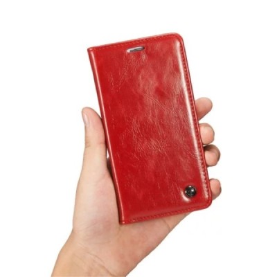 Samsung Galaxy S6 Edge (G925) „CaseMe“ solidus atverčiamas raudonas odinis dėklas - knygutė / Priedai.lt