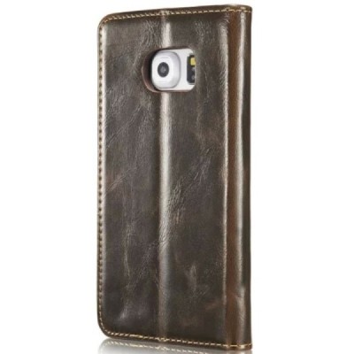 Samsung Galaxy S6 Edge (G925) „CaseMe“ solidus atverčiamas rudas odinis dėklas - knygutė / Priedai.lt