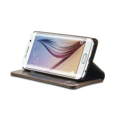 Samsung Galaxy S6 Edge (G925) „CaseMe“ solidus atverčiamas rudas odinis dėklas - knygutė / Priedai.lt