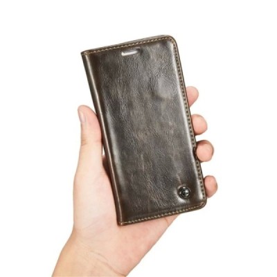 Samsung Galaxy S6 Edge (G925) „CaseMe“ solidus atverčiamas rudas odinis dėklas - knygutė / Priedai.lt