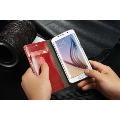 Samsung Galaxy S6 Edge+ Plus (G928) „CaseMe“ solidus atverčiamas raudonas odinis dėklas - knygutė / Priedai.lt