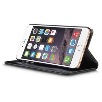 Apple iPhone 6 Plus / 6s Plus „CaseMe“ solidus atverčiamas juodas odinis dėklas - knygutė / Priedai.lt
