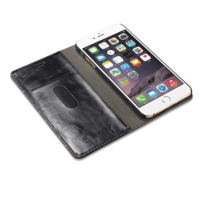 Apple iPhone 6 Plus / 6s Plus „CaseMe“ solidus atverčiamas juodas odinis dėklas - knygutė / Priedai.lt