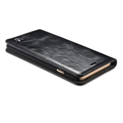 Apple iPhone 6 Plus / 6s Plus „CaseMe“ solidus atverčiamas juodas odinis dėklas - knygutė / Priedai.lt