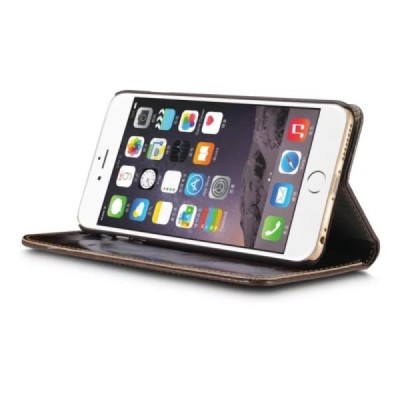Apple iPhone 6 Plus / 6s Plus „CaseMe“ solidus atverčiamas rudas odinis dėklas - knygutė / Priedai.lt