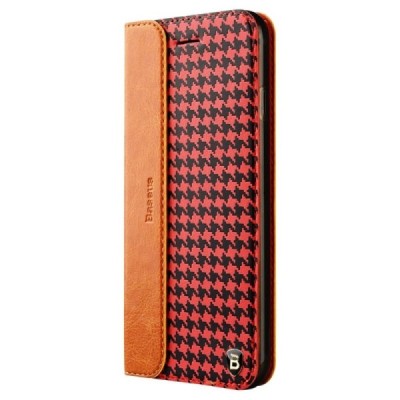 Apple iPhone 6 Plus / 6s Plus „Baseus“ Collocation solidus atverčiamas odinis raštuotas dėklas - knygutė (piniginė) - raudonas, 