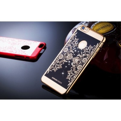 Apple iPhone 6s Plus JOYROOM Flower plastikinis juodas (auksiniais apvadais) dėklas su kristalais / Priedai.lt