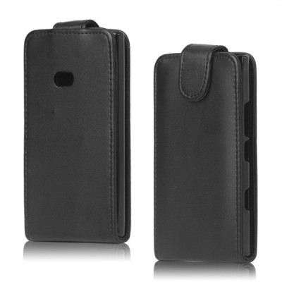 Atverčiamas juodas odinis Nokia Lumia 900 dėklas (dėkliukas) / Priedai.lt
