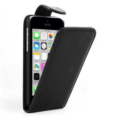 Odinis atverčiamas (vertikaliai) juodas Apple iPhone 5C dėklas (dėkliukas) / Priedai.lt