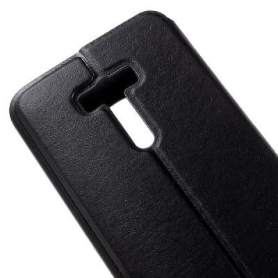 Asus Zenfone Selfie (ZD551KL) juodas odinis atverčiamas „Smart Window“ dėklas su langeliu / Priedai.lt