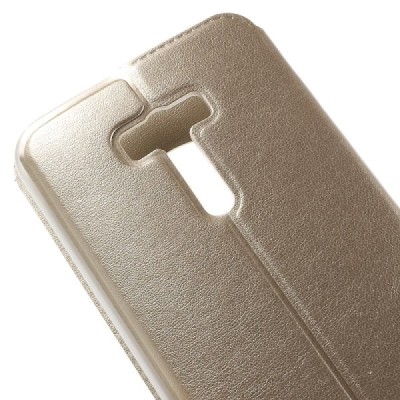Asus Zenfone Selfie (ZD551KL) auksinis odinis atverčiamas „Smart Window“ dėklas su langeliu / Priedai.lt