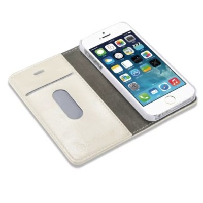 Apple iPhone SE (5, 5s) „CaseMe“ solidus atverčiamas baltas odinis dėklas - knygutė / Priedai.lt