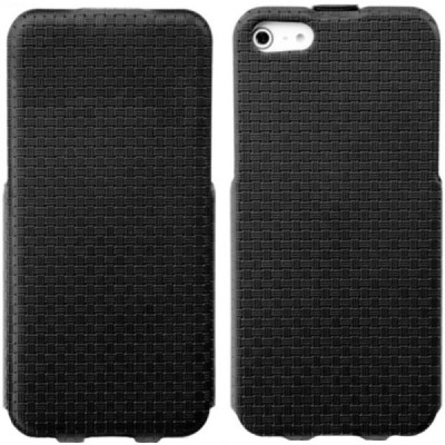 Apple iPhone SE (5, 5s) „Banpa“ Woven vertikaliai (žemyn, į apačią) atverčiamas juodas dėklas / Priedai.lt