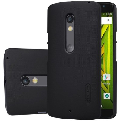 Motorola Moto X Play Nillkin Frosted Shield juodas plastikinis dėklas + apsauginė ekrano plėvelė / Priedai.lt