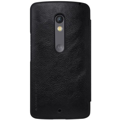 Prabangus „Nillkin“ Qin serijos juodas odinis atverčiamas Motorola Moto X Play dėklas / Priedai.lt