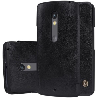 Prabangus „Nillkin“ Qin serijos juodas odinis atverčiamas Motorola Moto X Play dėklas / Priedai.lt