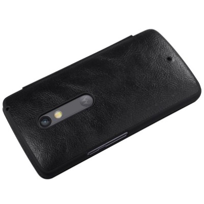 Prabangus „Nillkin“ Qin serijos juodas odinis atverčiamas Motorola Moto X Play dėklas / Priedai.lt