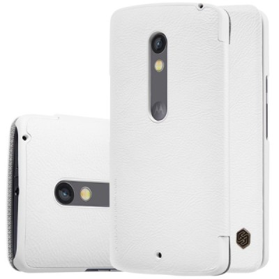 Prabangus „Nillkin“ Qin serijos baltas odinis atverčiamas Motorola Moto X Play dėklas / Priedai.lt