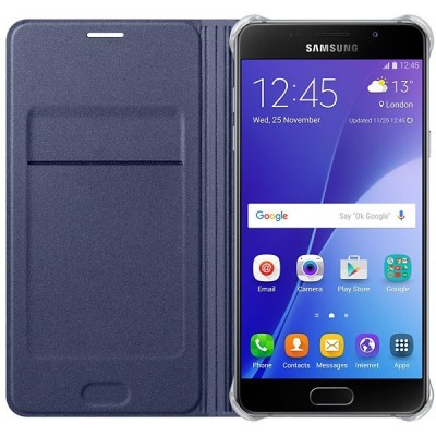 Samsung Galaxy A5 (2016) A510 originalus Flip Wallet Cover atverčiamas mėlynas odinis dėklas - piniginė / Priedai.lt