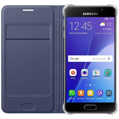 Samsung Galaxy A3 (2016) A310 originalus Flip Wallet Cover EF-WA310 atverčiamas mėlynas odinis dėklas - piniginė / Priedai.lt