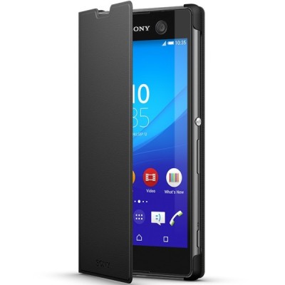 Oficialius Sony Xperia M5 Style Cover Stand juodas atverčiamas dėklas SCR48 / Priedai.lt