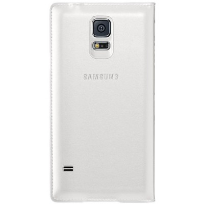 Samsung Galaxy S5 G900 (S5 Neo G903) S View Cover atverčiamas baltas odinis dėklas / Priedai.lt