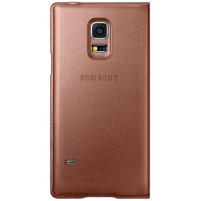 Samsung Galaxy S5 mini (G800) S View Cover atverčiamas auksinis odinis dėklas - knygutė (EF-CG800b) / Priedai.lt