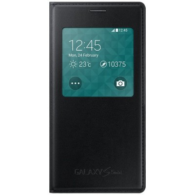 Samsung Galaxy S5 mini (G800) S View Cover atverčiamas juodas odinis dėklas - knygutė (EF-CG800b) / Priedai.lt
