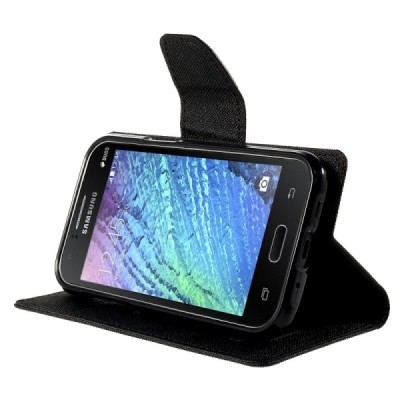 Samsung Galaxy J1 (J100) Mercury juodas atverčiamas dėklas - piniginė / Priedai.lt