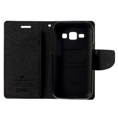 Samsung Galaxy J1 (J100) Mercury juodas atverčiamas dėklas - piniginė / Priedai.lt